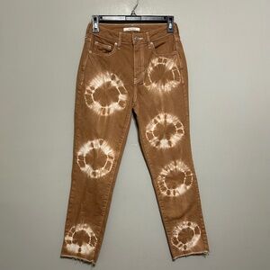 Pacsun Womens Jeans 24 Brown Tan Tie-Dye Mom Jean Casual Fun Boho Hippie Raw Hem